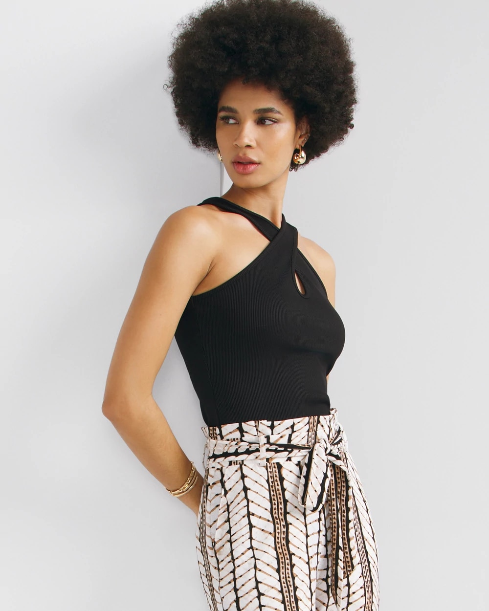 Black and white halter top discount